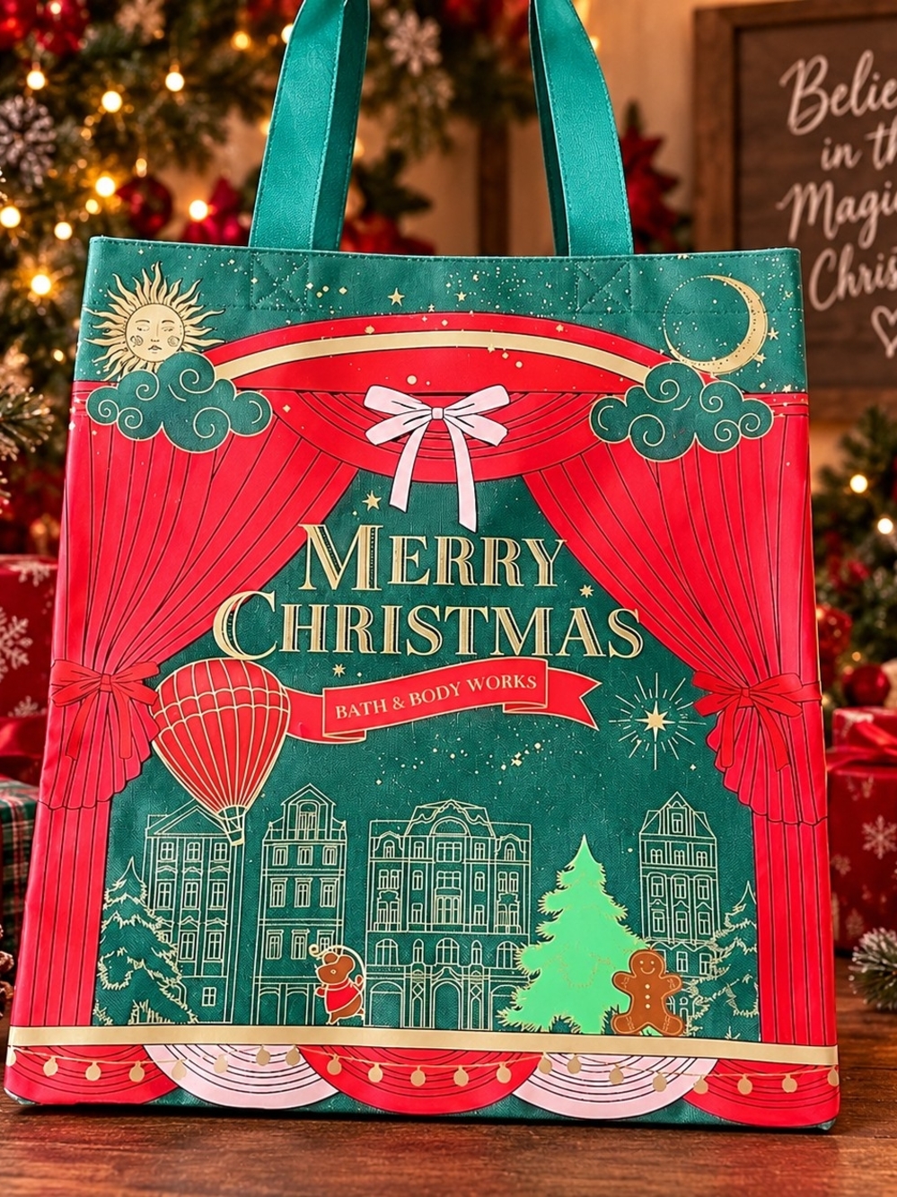 Bath & Body Works Merry Christmas Green and Red Holiday Tote